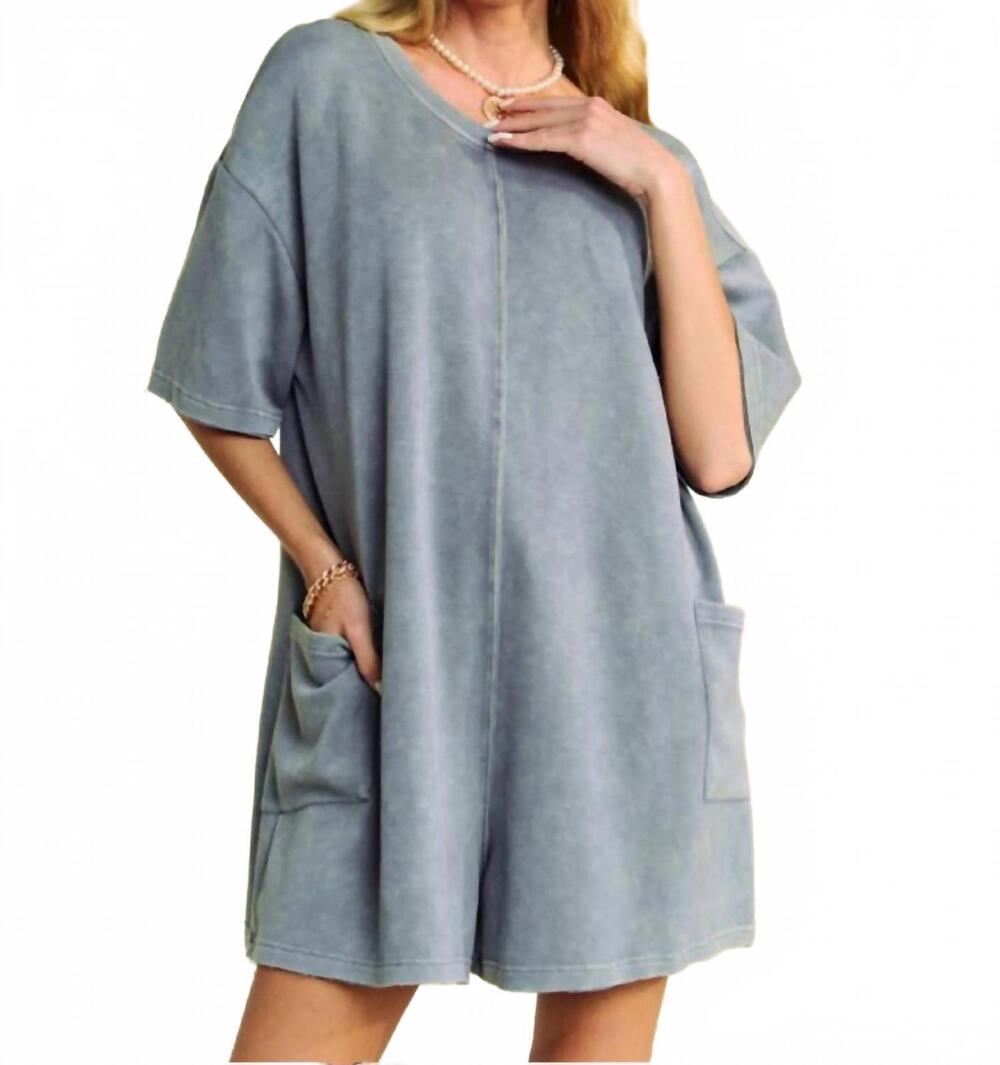 NEW DAVI & DANI women's acid wash romper in denim blue